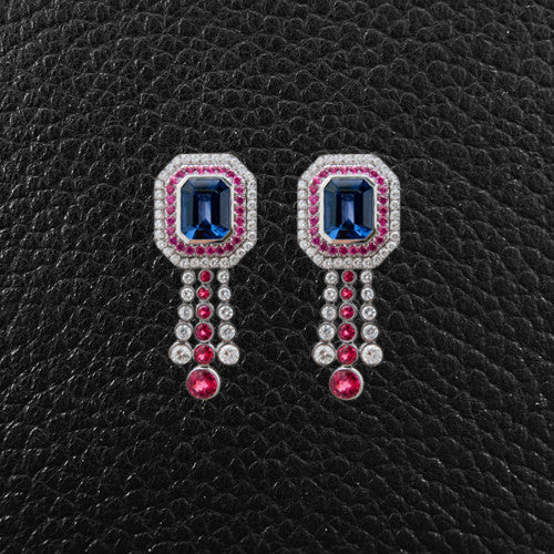 Red & Blue Spinel & Diamond Earrings