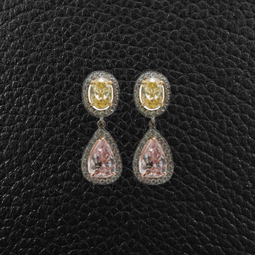 Pink, Yellow & White Diamond Earrings