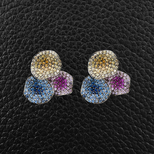 Flower Petal Earrings with Multicolor Sapphires