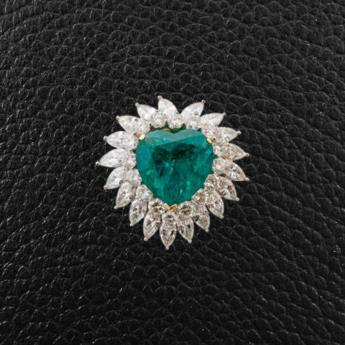 Heart shaped Emerald & Diamond Pin/Brooch