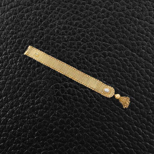 Yellow Gold Woven Bracelet with Tassel & Diamonds