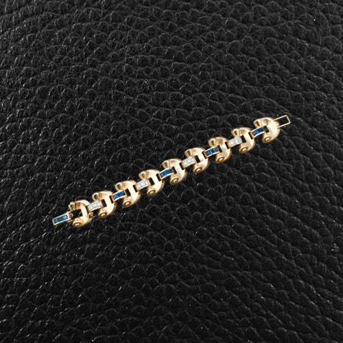 Sapphire, Diamond & Yellow Gold Retro Bracelet