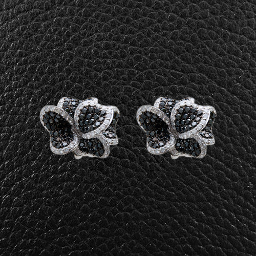 Black & White Diamond Flower Earrings