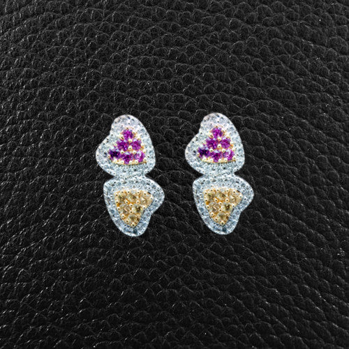 Pink & Yellow Sapphire Double Heart Earrings