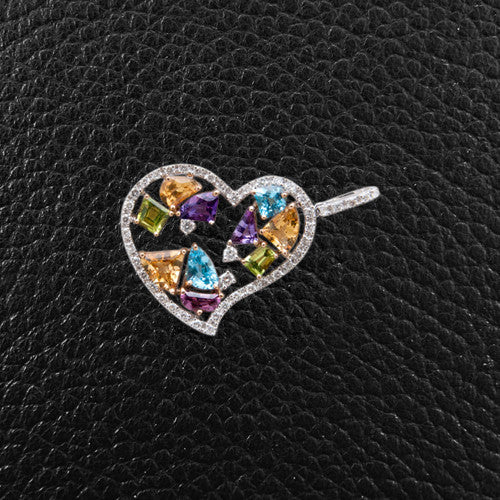Semi-precious Gemstones & Diamond Heart Pendant