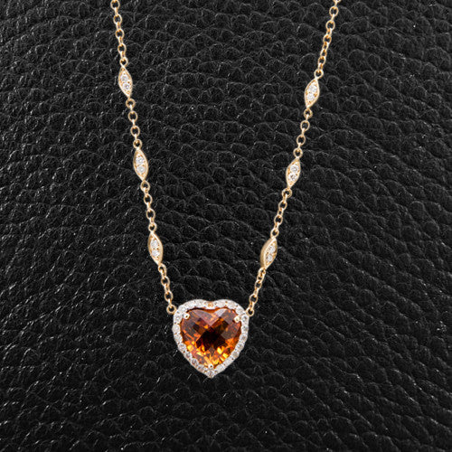 Heart Shaped Citrine & Diamond Necklace