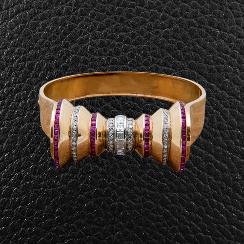 Gold Estate Bracelet with Rubies & Diamonds