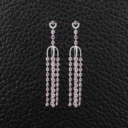 Pink Topaz & Diamond Dangle Earrings
