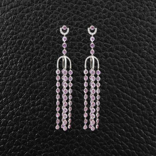 Pink Topaz & Diamond Dangle Earrings