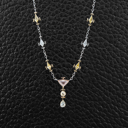 Pink, Green, Yellow & White Diamond Necklace