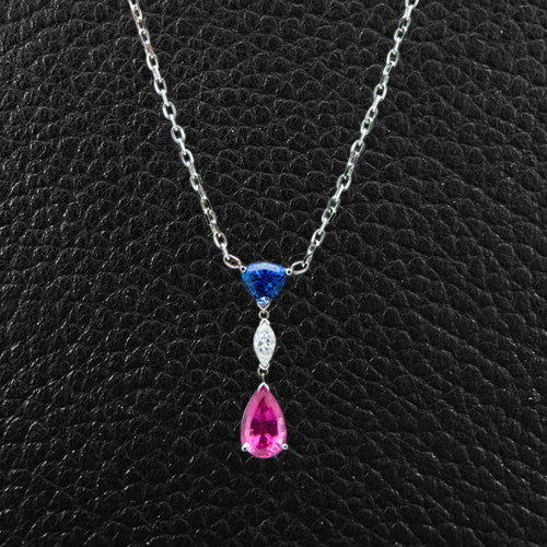Pink Tourmaline, Diamond & Sapphire Necklace
