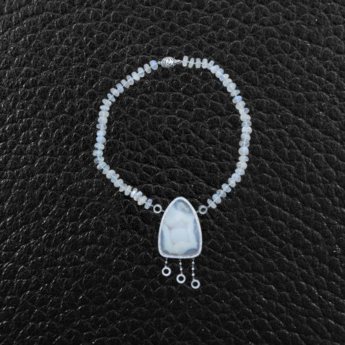 Quartz Slice Necklace with Moonstones & Diamonds