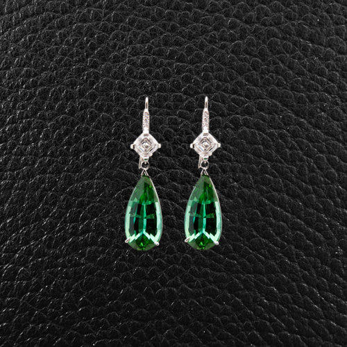 Green Tourmaline & Diamond Earrings