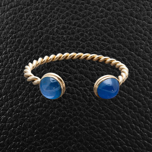 Star Sapphire & Gold Twist Bangle Bracelet