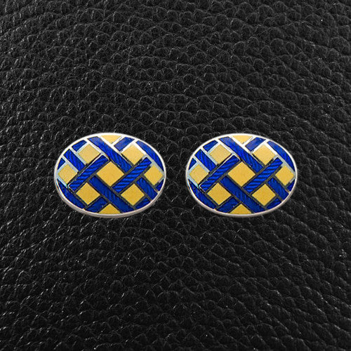 Blue & Yellow Basketweave Oval Cufflinks