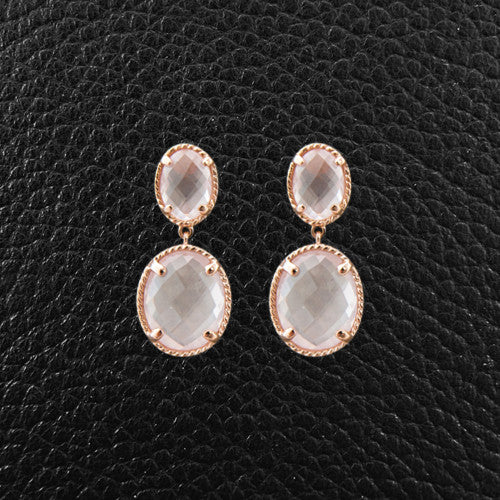 Oval Rose Quartz Dangle Earrings