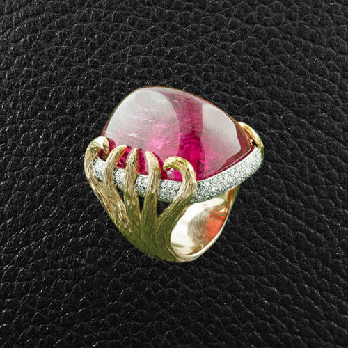 Sugarloaf Pink Tourmaline & Diamond Ring