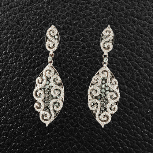 Brown & White Diamond Swirl Dangle Earrings