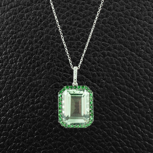 Green Amethyst, Tsavorite & Diamond Pendant