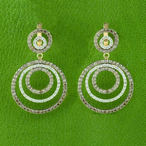 Brown & White Diamond Circle Earrings