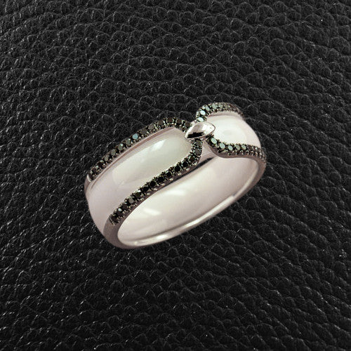 White Ceramic & Black Diamond Ring