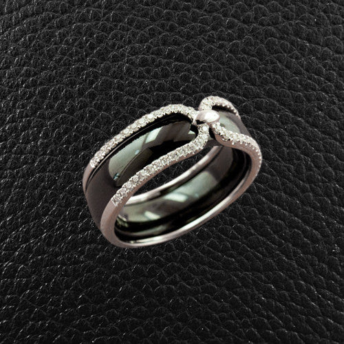 Black Ceramic Ring with Diamonds