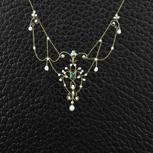 Blue Topaz & Pearl Edwardian Necklace