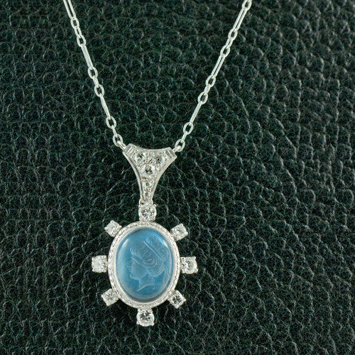 Moonstone Cameo & Diamond Necklace