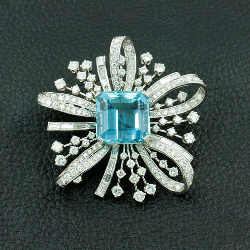 Aquamarine & Diamond Pin