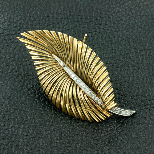 Gold & Diamond Estate Leaf Pin