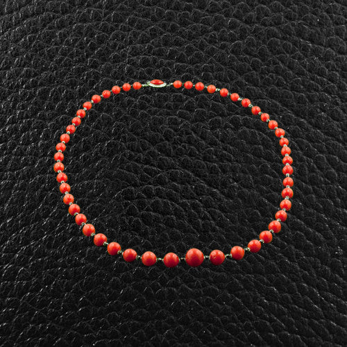 Red Coral & Black Diamond Necklace