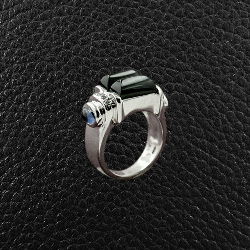 Onyx, Sapphire & Diamond Ring