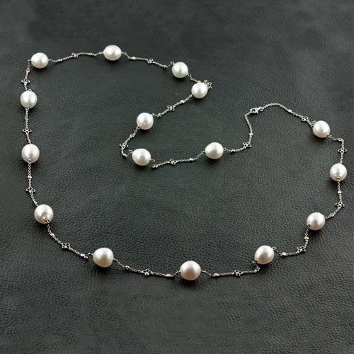 Long Baroque South Sea Pearl and Diamond Necklace