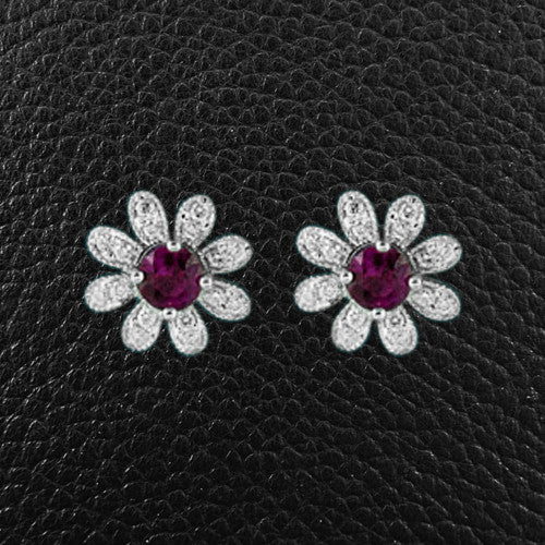 Pink Sapphire & Diamond Flower Earrings