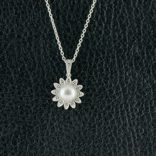 Pearl & Diamond Flower Pendant