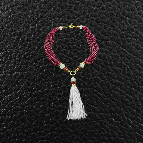 Rubellite & Moonstone Bead Necklace with Tassel