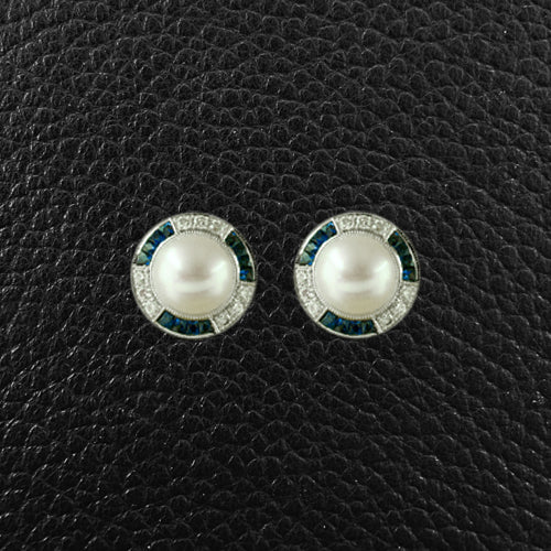 Pearl, Sapphire & Diamond Earrings