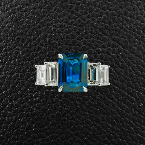 Emerald cut Sapphire & Diamond Ring