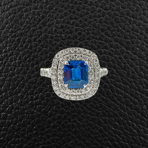 Sapphire & Diamond Double Halo Ring