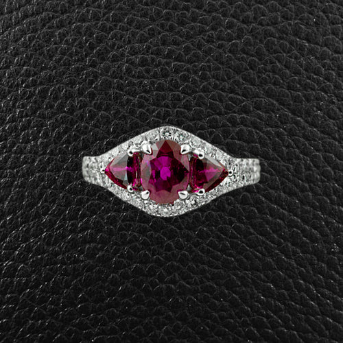 Three Ruby Ring with Diamonds