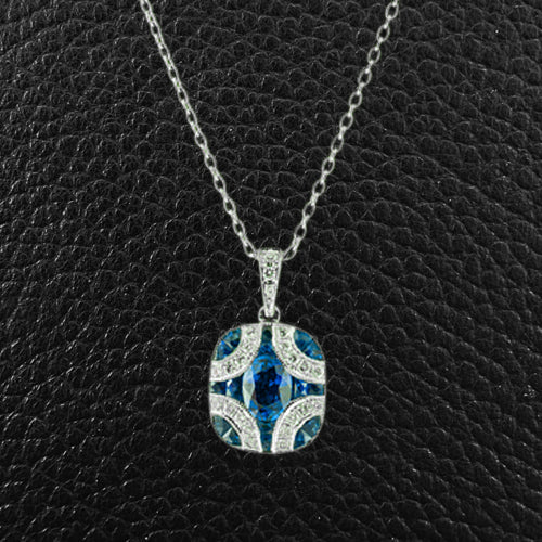 Sapphire & Diamond Cushion shaped Pendant