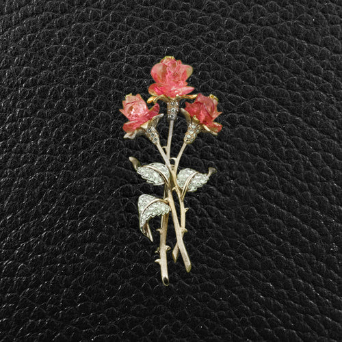 Pink Tourmaline & Diamond Flower Pin