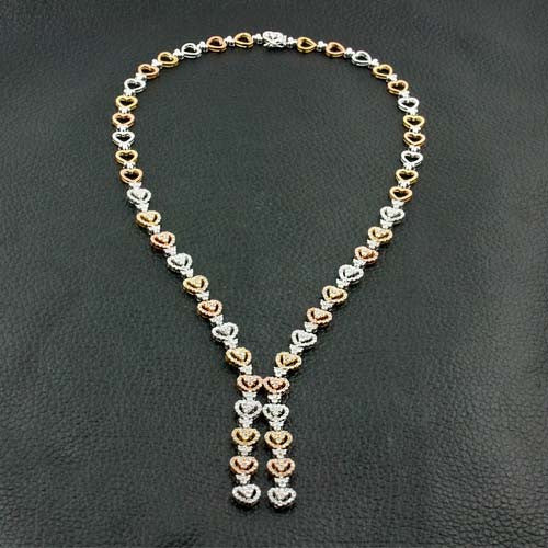 Tricolor Gold & Diamond Heart Necklace