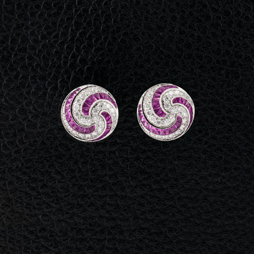 Pink Sapphire & Diamond Swirl Earrings
