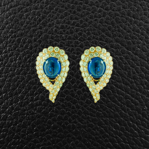 Cabochon Natural Sapphire & Diamond Van Cleef Estate Earrings