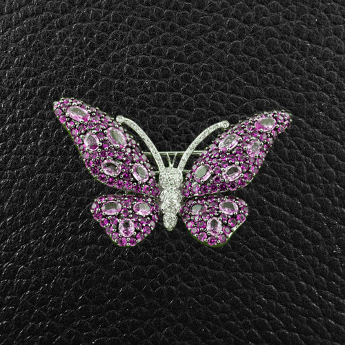Pink Sapphire & Diamond Butterfly Pin