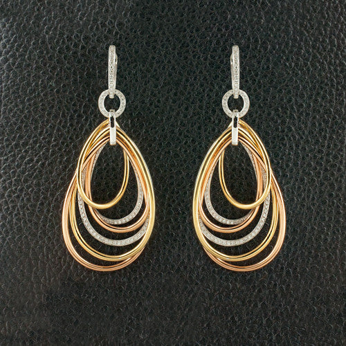 Tri-color Gold & Diamond Dangle Earrings