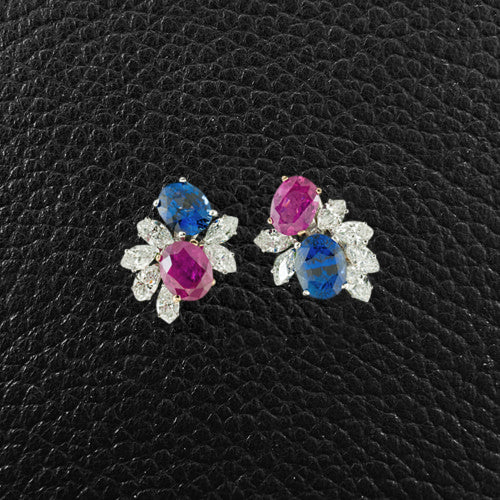 Sapphire, Ruby & Diamond Cluster Earrings