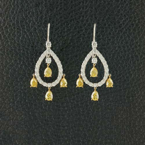 Yellow & White Diamond Dangle Earrings