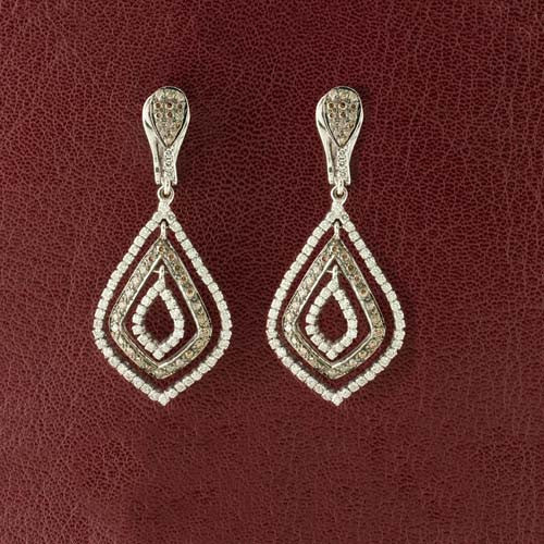 Brown & White Diamond Dangle Earrings